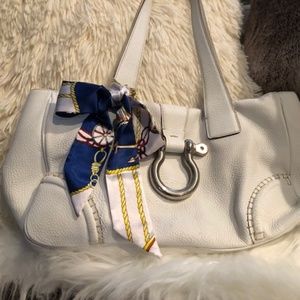 Bandeau Bag Scarf White Blue and Gold Designs